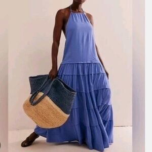 NWT-Free People Purple/Blue Tiered Halter Maxi Dress